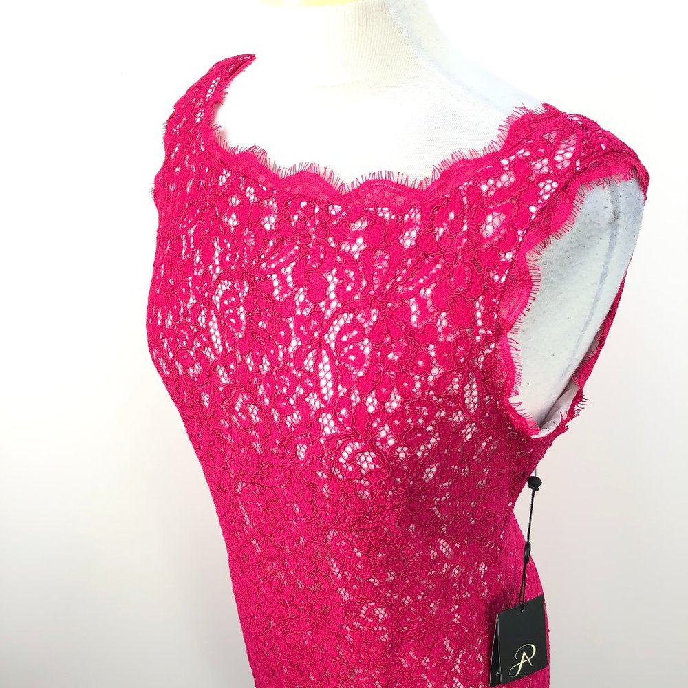 NWT Adrianna Papell Hot Pink Floral Lace Dress - Picture 5 of 10